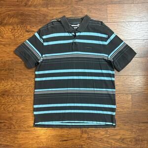 2000s Ecko Unltd. Striped Short Sleeve Y2K Black And Blue Polo Shirt Size 2XL